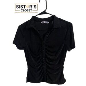 Sonoma Good for Life Sheer Button Up Cropped Blouse with Collar Medium